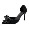 Fashion Elegant Pearl Bowknot Bride Wedding Shoes Woman Sexy Pointed Toe Stiletto High Heels Pumps Women Shiny Crystal Dress Party Shoes