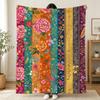 Bohemian Patchwork Style Vintage Floral Blanket Printed Flannel Soft Warm Cozy Season Nap Bed Sofa Travel Camping Gift Adult Kid