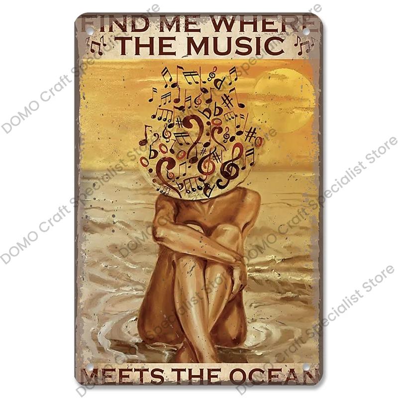 Retro Music Metal Tin Signs - Ideal for Music Party! Features CD, Radio, Guitar. Decor for Bar, Club, Living Room.