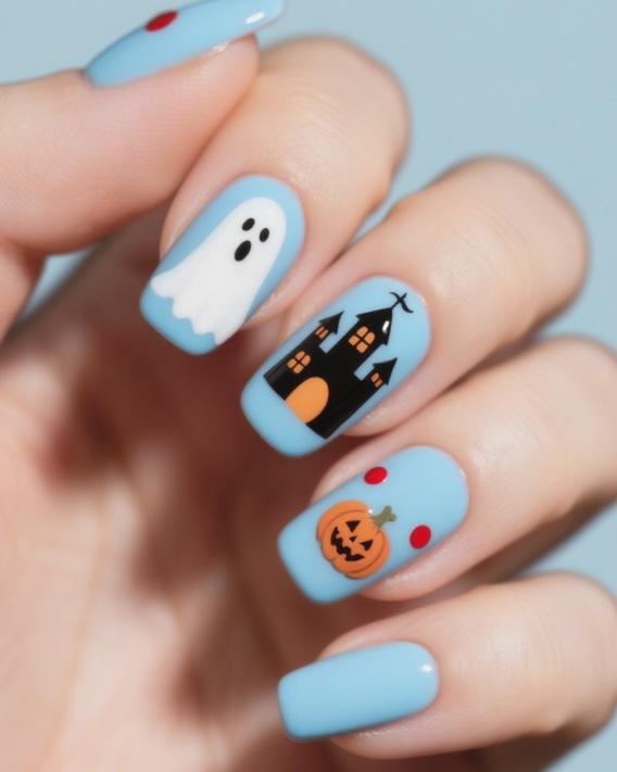 Hot-selling nail art film Halloween cute white ghost pumpkin castle rectangular wearing armor Jelly glue + rubbing strips
