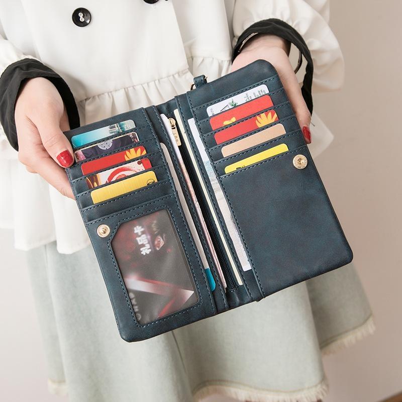 Retro Damen Langbörse Große Kapazität Doppelfach Multi-Kartenfach Geldbörse Mode Multifunktionale Doppeltaschen-Handtasche