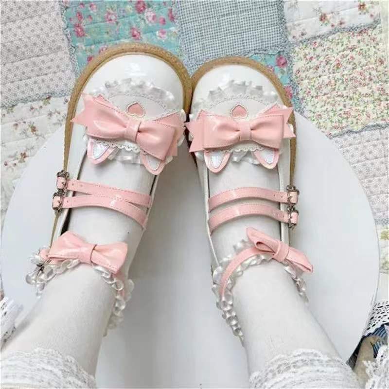 Fashion Shoes for Women Round Toe Gothic Blue Mary Jane Cute Kawaii Japanese Style Lolita Woman Flats Spring High Quality Fashion Korean