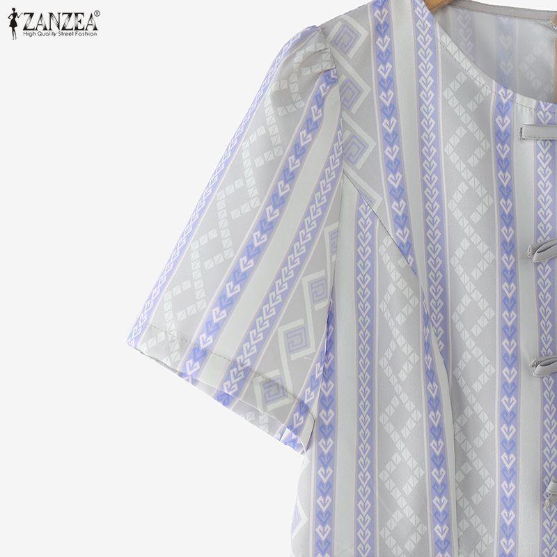 ZANZEA Women Casual Round Neck Short Sleeve Print Dress
