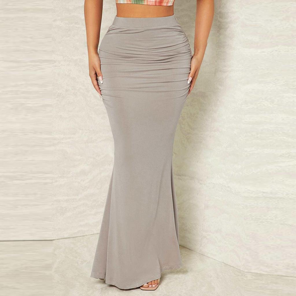 Women's Fashion Solid-Colour High-Waisted Slimming Stretch Pleated Fishtail Skirt