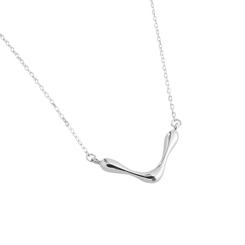 S925 Sterling Silver V-Shaped Clavicle Necklace with Irregular Line Pendant