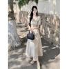 French lace-up bubble sleeve polka dot dress women's summer new ruffle edge waist thin chic temperament long dress