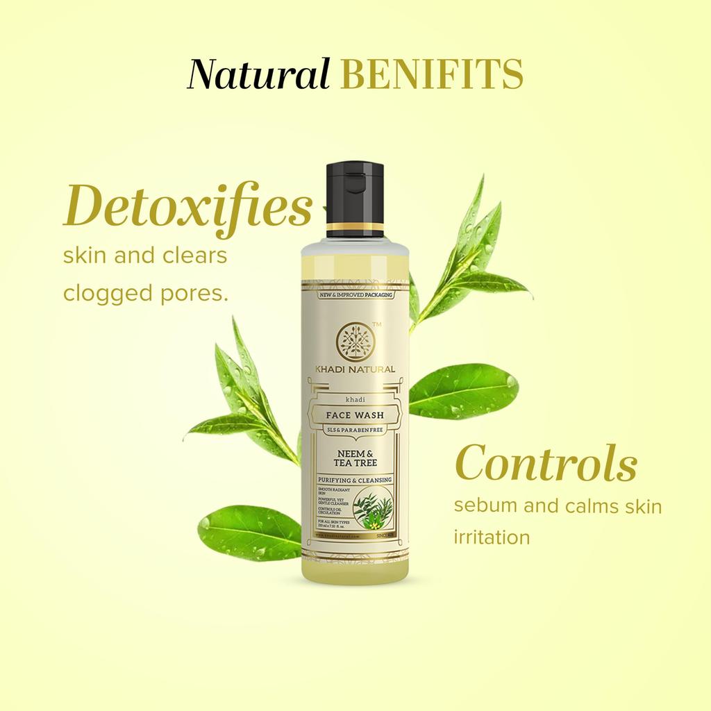 Khadi Natural Neem & Tea Tree Herbal Face Wash, Controls Acne and Promotes Glowing Skin, Paraben, Sulphate Free, Suitable for All Skin Types, 21