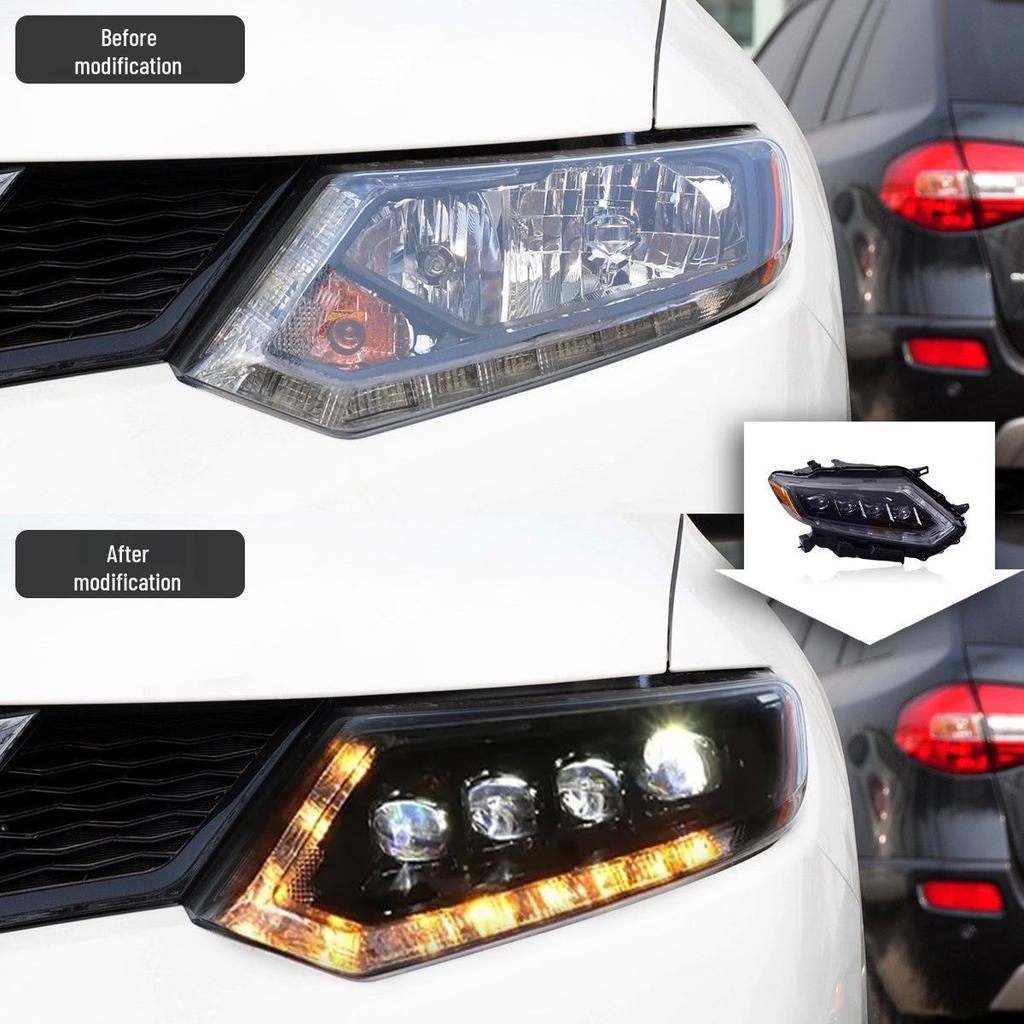LED Headlight Assembly for 14-16 Nissan X-Trail: Crystal Lens DRLs & Flowing Turn Signals