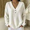 Women's V-Neck Button Color Sweater, Stylish Versatile Knit Layering Top for Casual Wear