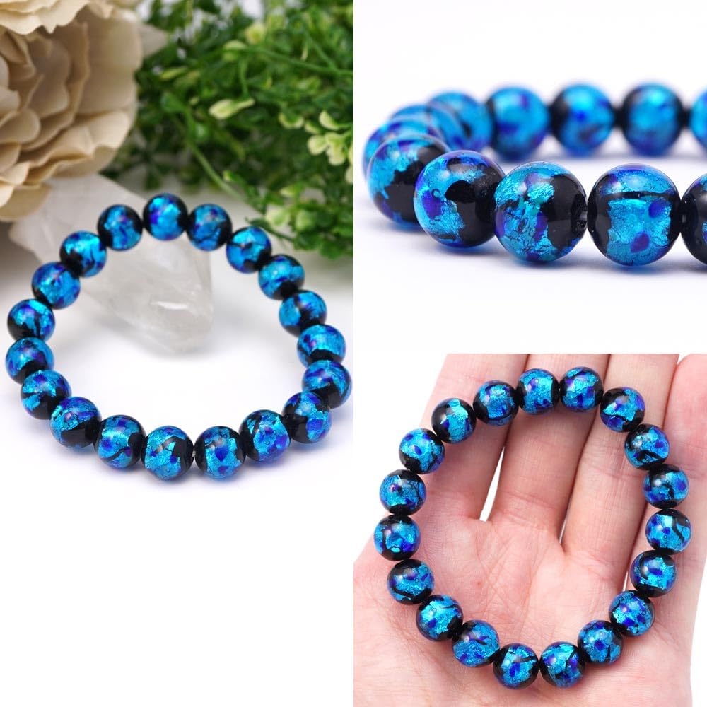 Dragonfly Ball Blue 10mm Round Ball Bracelet Inner Circumference Midnight Blue Firefly Glass Natural Stone Power Stone Prayer Bead Prayer Bead Gift