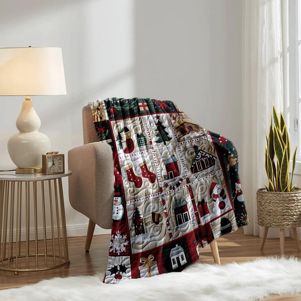 Christmas Elements Snowman Tree Gift Print Throw Blanket Soft Lightweight Blanket For Bed Couch Sofa Living Room Travel Blankets