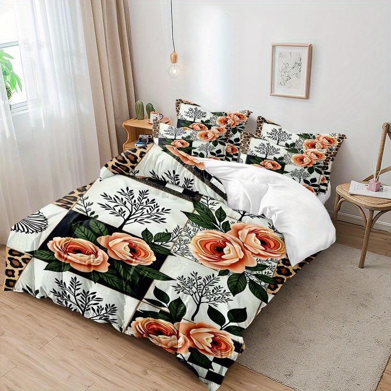 3pcs Minimalist Modern  Duvet Cover Set 3D Checkered Floral Pattern, 1 * Comforter Cover + 2 Pillowcases, No Insert Included