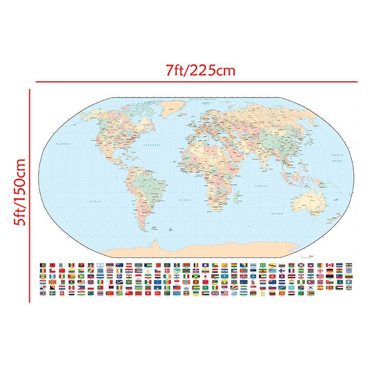 World Map Backdrop Cloth with National Flags,for Travel-Themed Parties,Educational Decor,Photo Shoot Background,Home Decor