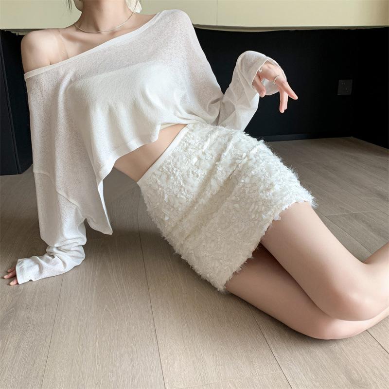 

Новая белая узкая юбка с высокой талией и пайетками 2024 года для женщин M белый