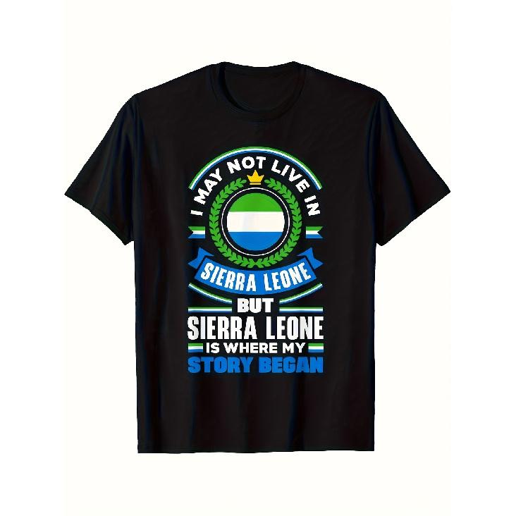 Sierra Leone Pride T-shirt | Cultural Flag and Sierra Leone, but my story begins here Slogan Print, 100% Soft and Comfortable Unisex Crew Neck S чёрный