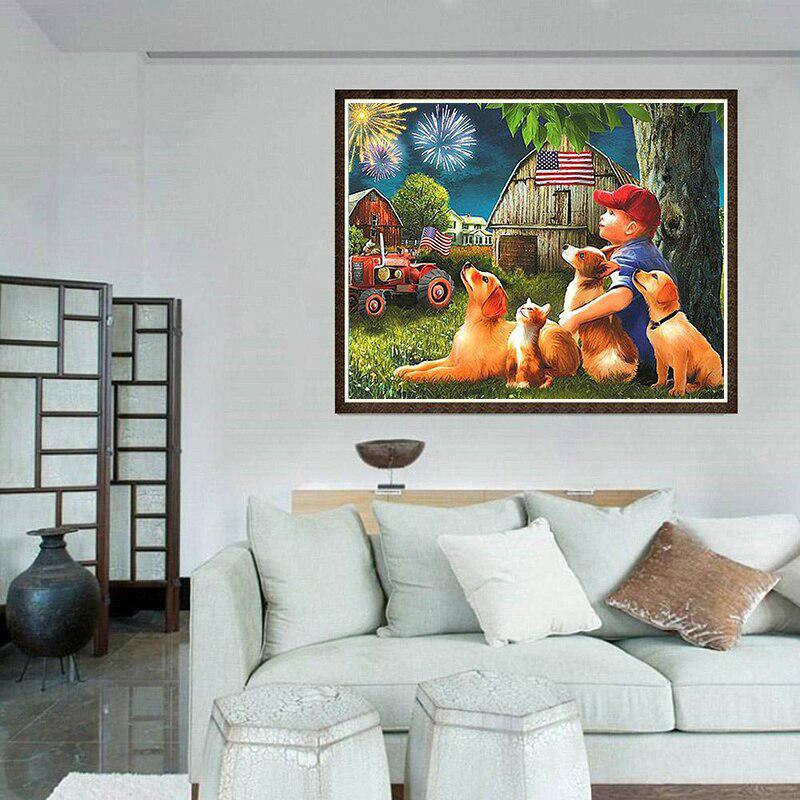 DIY Diamant Stickerei Hof voller Runde Diamant Malerei Kreuzstich Mosaik Junge und Hund Bild von Strasssteinen