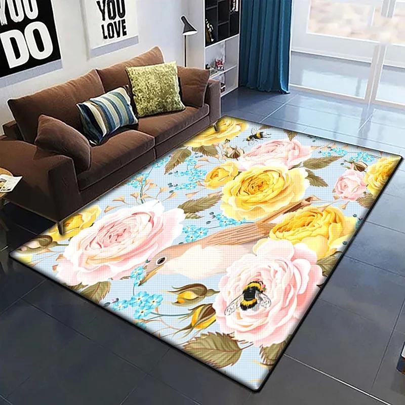 Rose Flower Print Carpet Living Room Rugs Anti-Slip Bedroom Bathroom Home Sofa Decor Floral Floor Mats Balcony Hallway Doormat