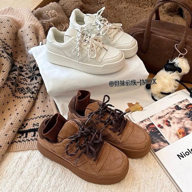 Retro classic sports shoes leather German training shoes women's winter new velvet fashion versatile platform casual shoes