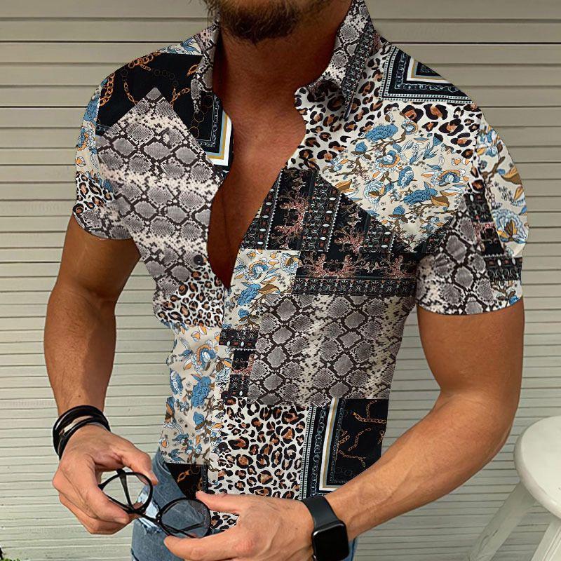 

Top Turn-down Collar T-shirts Men Blouse Tops Lapel T-shirt Men Shirt CSD0007-04 L