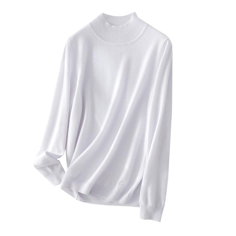 Women's 100% Pure Cashmere Half-High Neck Long Sleeve Sweater - Autumn/Winter Knit Base Layer Pullover
