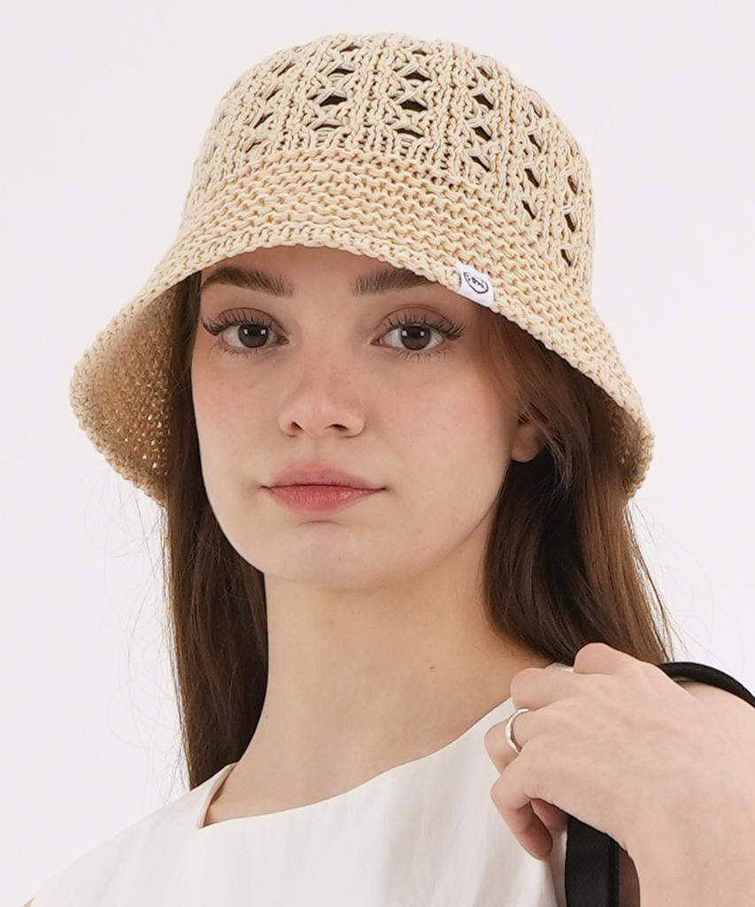 THE-ABON Women'S Summer Peaky Knitted Bucket Hat Beige