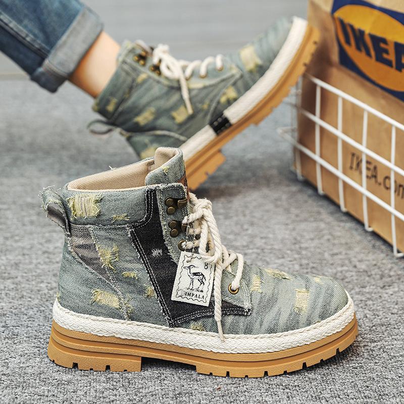Spring Autumn Denim Canvas Men Boots 2024 Designer High Top Men Casual Shoes Outdoor Motorcycle Boots for Men Botas Masculino