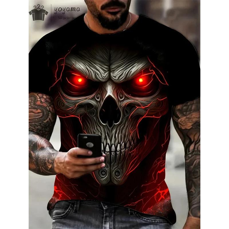 

3D Horror Skeleton Man T-shirt, O-Neckline, Short Sleeve, Oversized T-shirt, Streetwear, Retro Fashion, Summer XS
