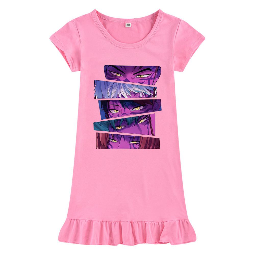 M1215 Kids Girls Sajaboys Kpop Rumi Zoey Mira Print Short Sleeves Ruffle Dress