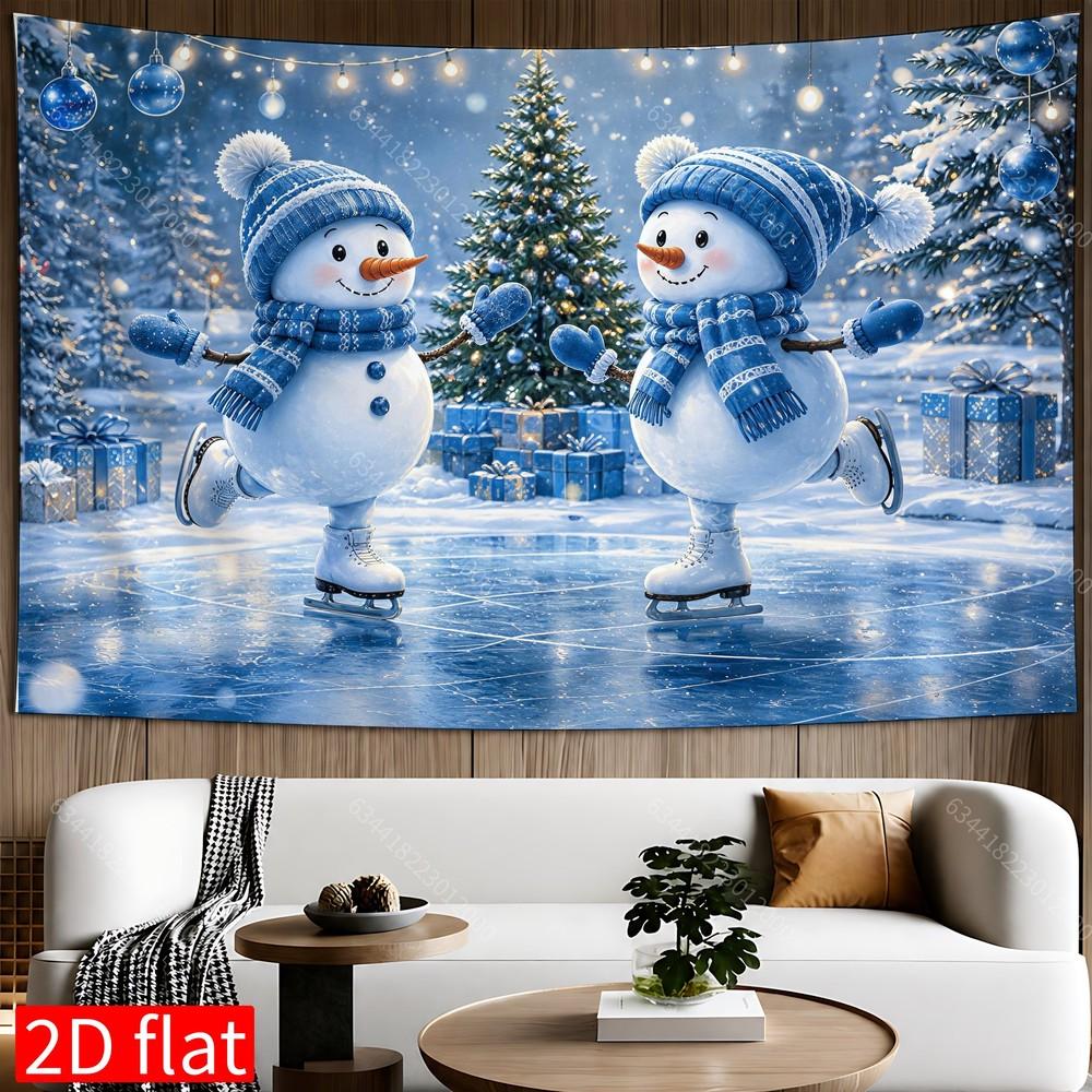 1Pcs Blue Winter Snowmen Skating Ice Rink Decoration Background Christmas Backdrop Decorations For Photo Studio Booth Party