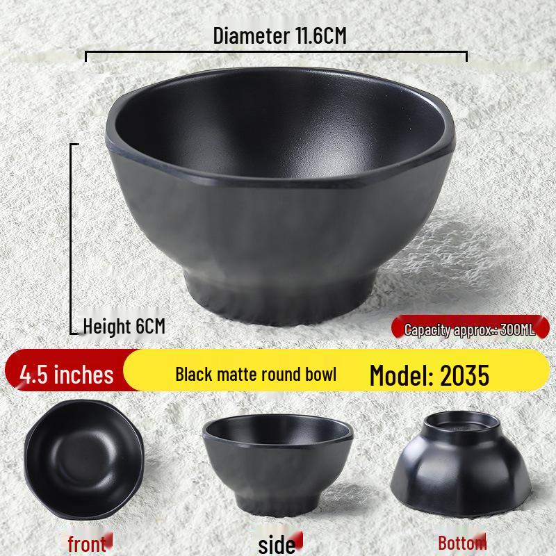 Black Matte Melamine Rice & Dipping Sauce Bowl for Restaurants, Hotels, Hot Pot, and Malatang.