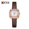 OFNS Women's Fashionable Lightweight Waterproof Quartz Watch with Small Leather Strap and Square Dial