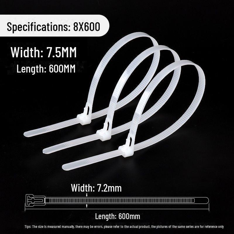 Reusable Nylon Cable Tie with Releasable Buckle - Black & White