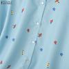 ZANZEA Women Casual Turn Down Collar Loose Floral Print Short Sleeve Blouse