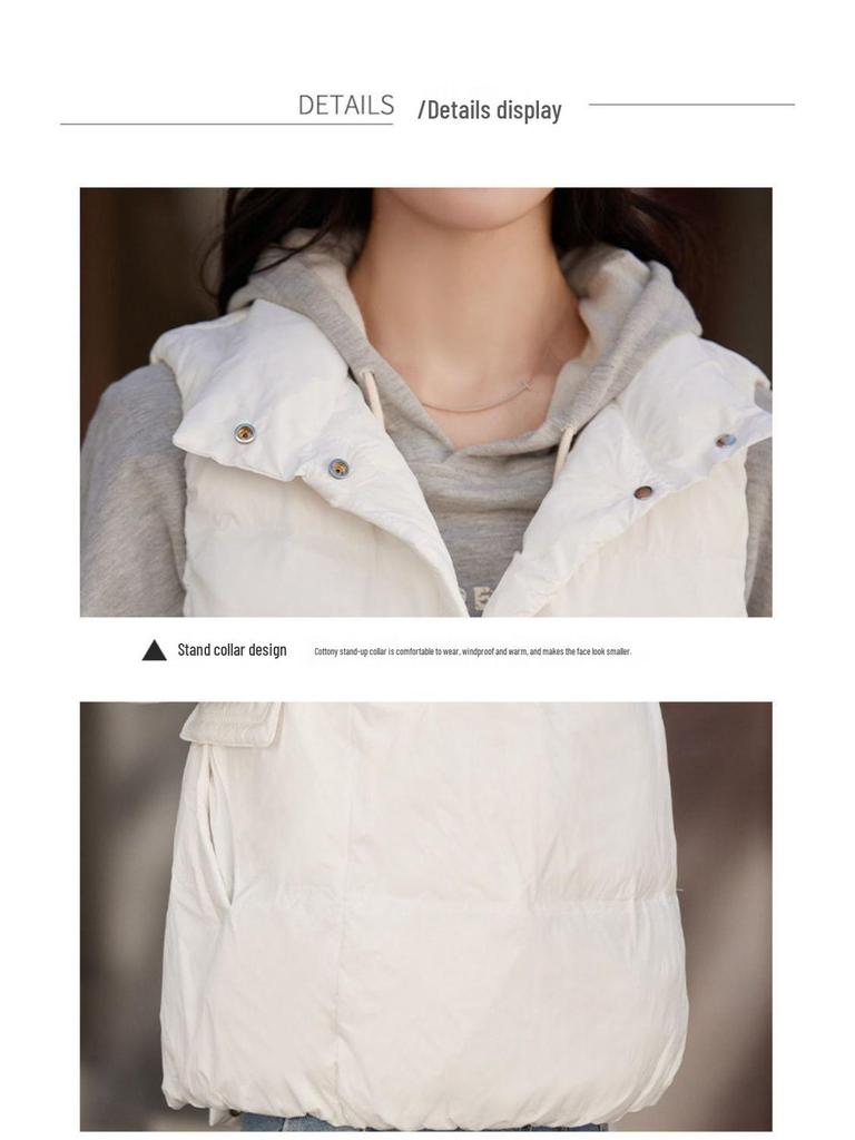 Women's Fashionable Winter Down Vest - Korean Style, Petite, Short Length