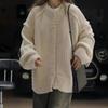 Solid color reverse-set knitted women's cardigan autumn and winter new lazy style casual loose round neck cardigan jacket