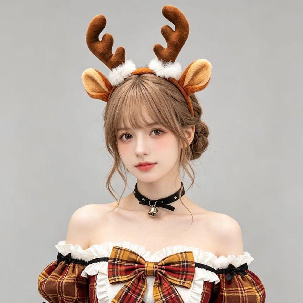 Plush Deer Ear Headband Antler Ear Detail Cosplay Hair Hoop  Dress Up