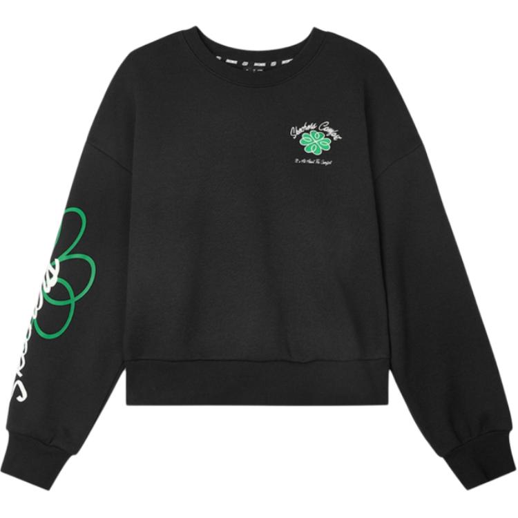 Skechers Sports League Series Round Neck Pullover Casual Letter Print Fleece Long Sleeve Sweatshirt Women sweatshirt Carbon-Black L424W095-0018 S