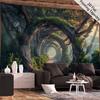 2D Fantasy Wald Wandteppich Mystischer Baum Bogen Kopfsteinpflasterweg Wandbehang
