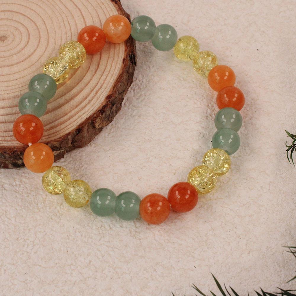 Festive Gifts Green Aventurine Red Agate And Citrine Crackle Crystal Beaded Bracelet Fresh Fashion Jewelry Daily Wear Simple Versatile Accessory