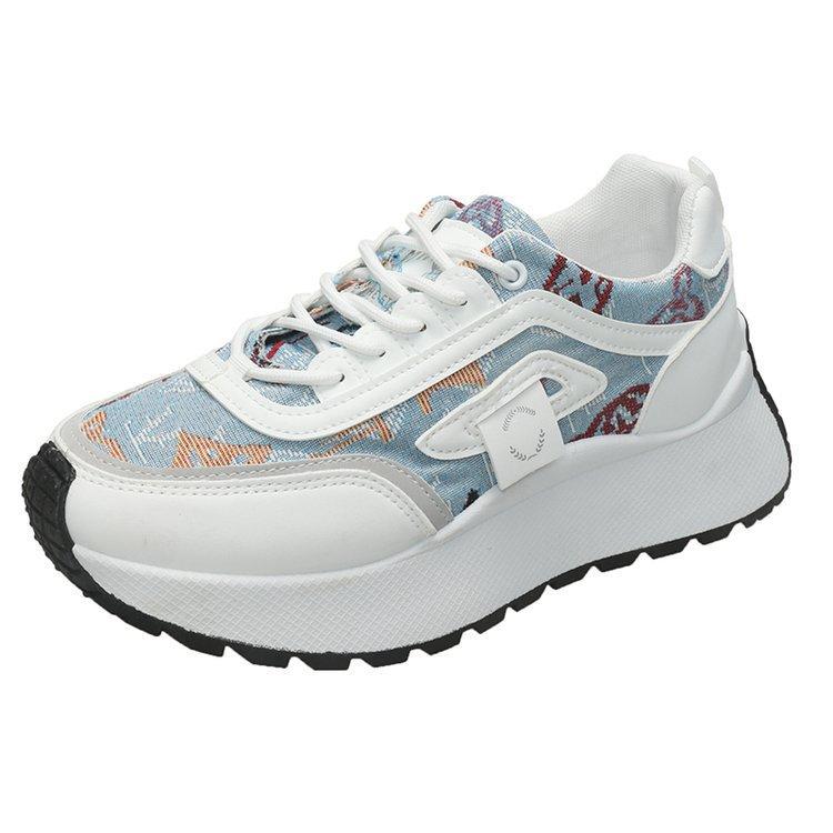 Fashion Muffin Little White Shoes Women's 2025 Spring and Summer New Korean Version Denim Blue Casual Shoes Students Show Feet Small Sports Shoes