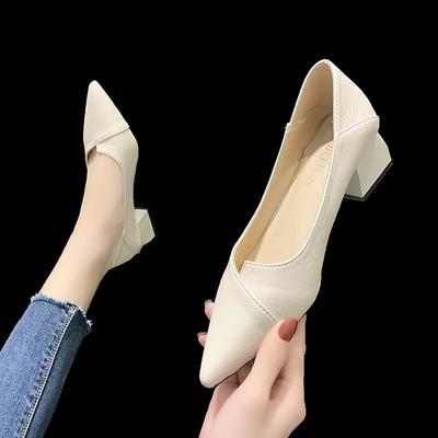 Fashion Solid Color Women's Pumps Shoes  Pu Pointed Toe Office Work Ladies High Heel Female Slip On Casual Shoes