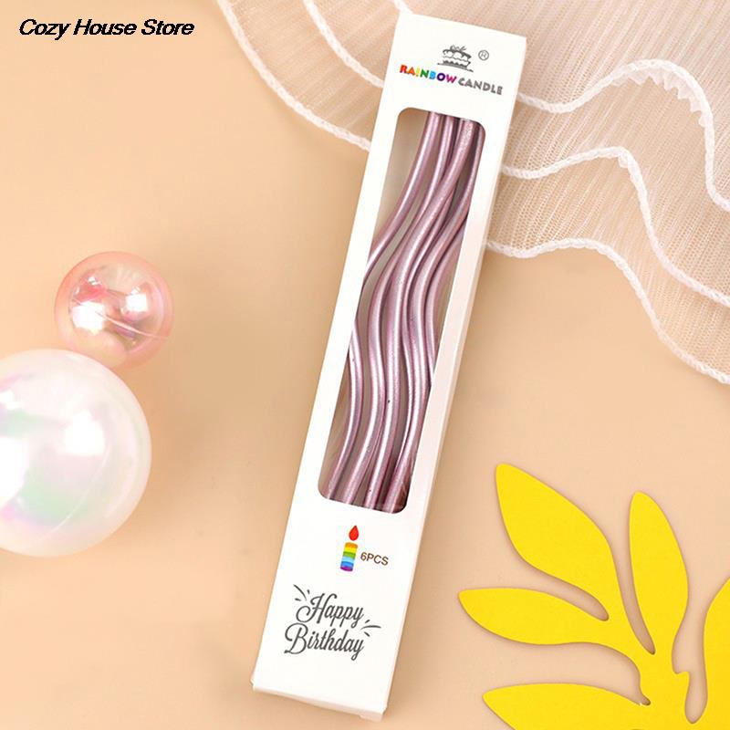 New 6Pcs/box Cake Candle Colorful Curved Spiral Cake Candle Long Multicolor Colored Curving Cake Candle Kids Birthday Decoration