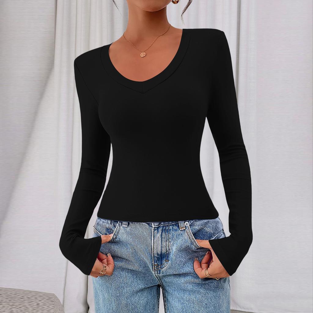 Women's Casual Fashion Deep V Neck Slim Fit Cropped Outing Top