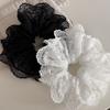 French Black White Lace Embroidery Flower Large Intestine Hair Band Ball Head Hair Rope Head Flower High Quality Hairaccessories