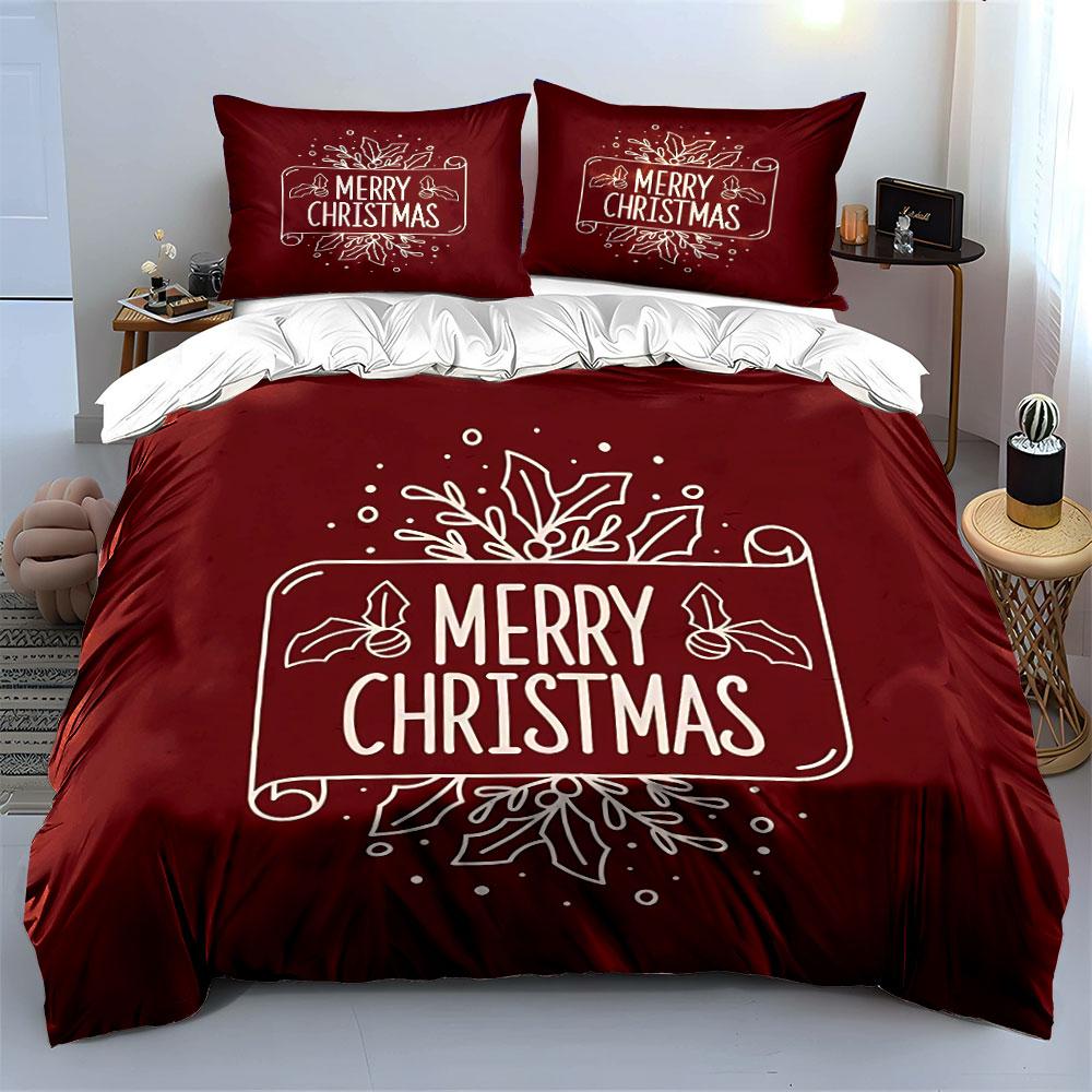 Merry Christmas Holly Design Bedding Duvet Cover Set Duvet Cover Pillowcases (1*Duvet Cover 2*Pillowcases, without duvet insert)