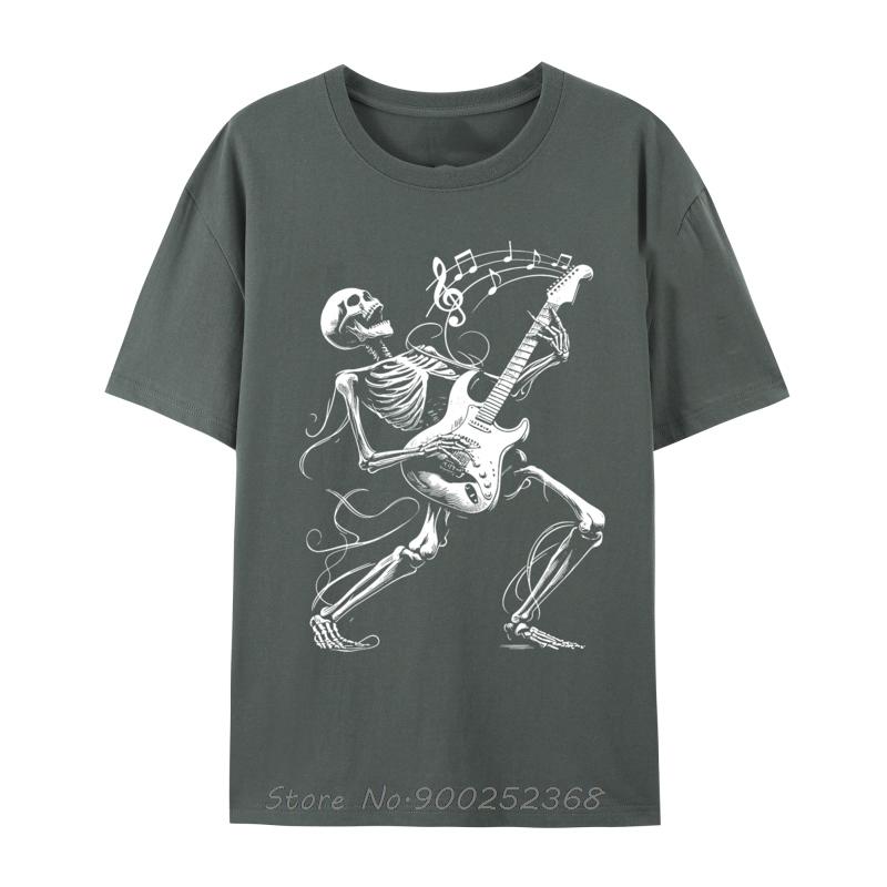 Skeleton Playing Guitar Music Casual Tshirts Summer Cotton New Graphic T Shirt Fashion Funny Oversized Tshirt Men Clothes