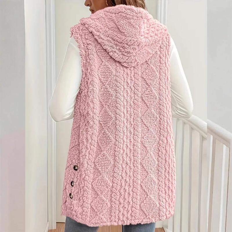 Női Kétoldalas Plüss Mellény Kapucnis Gombos Kardigán Ősz Tél Egyszínű