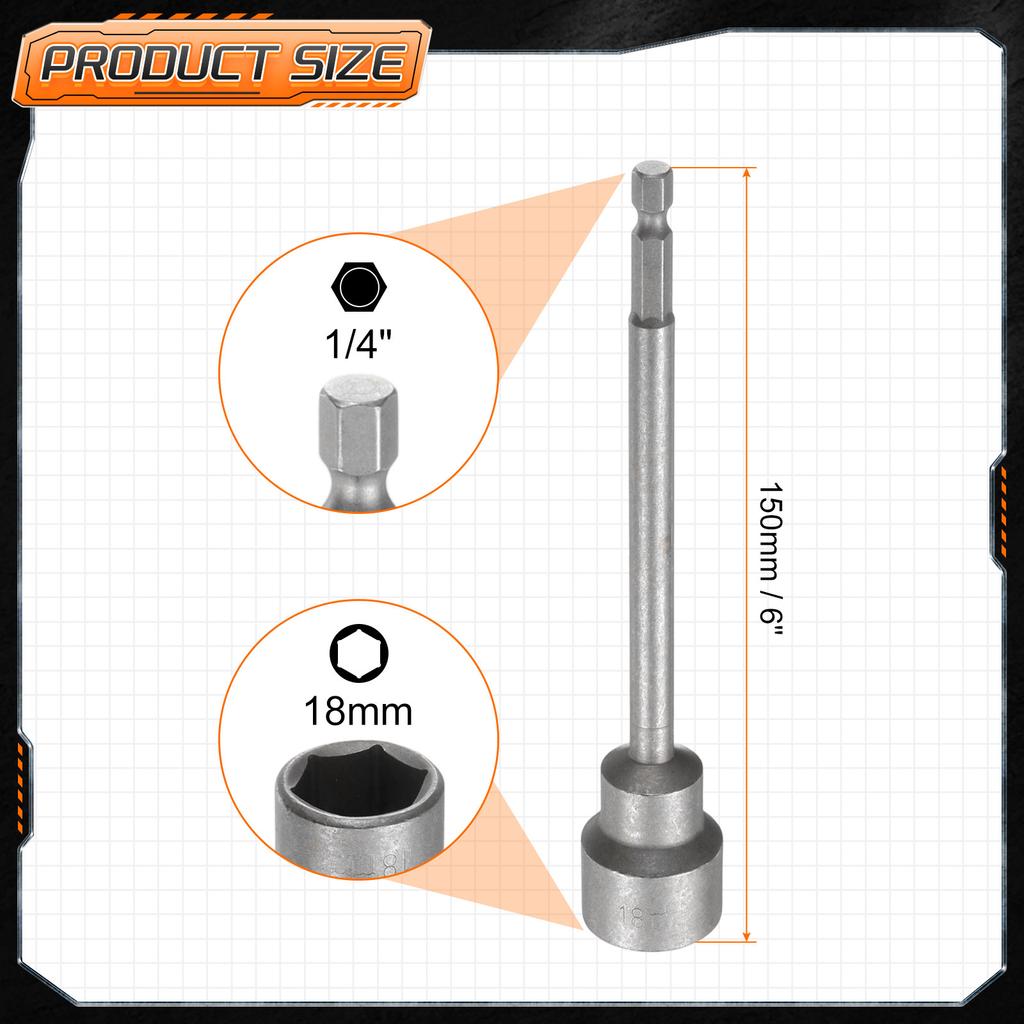 3/5pcs Nut Driver Drill Bit 5.5mm-18mm Metric Impact Socket 1/4" Hex Shank 6" Extra Long Magnetic 6-Point Sockets Bolt Setter