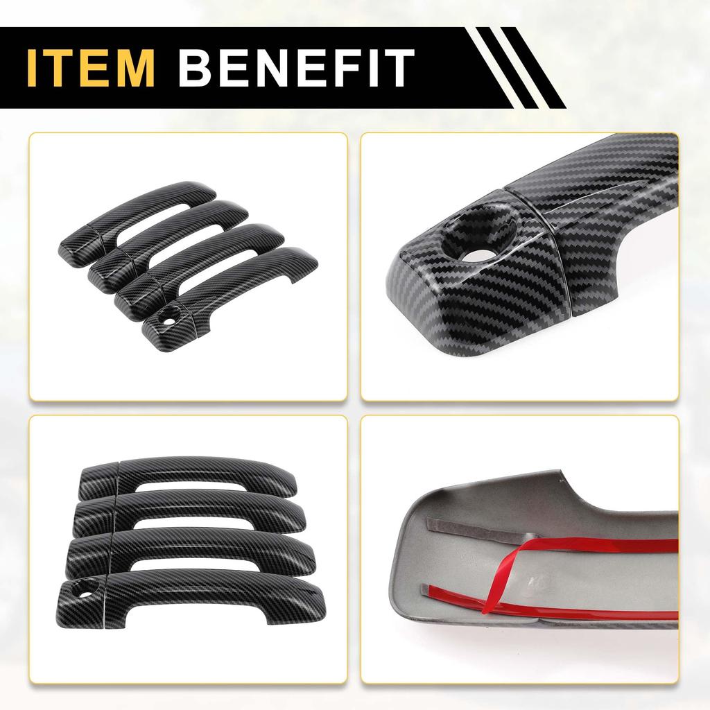 REPAIROCK Exterior Door Handle Covers for Toyota Tundra Car Door Handle Protectors with ABS Carbon Fiber Black 4-Piece 2007-2020, Pattern,