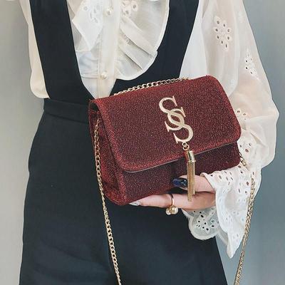 New Sequined Women's Shoulder Bag Fashion Chain  Small Messenger Square Bag